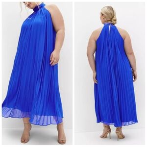 City Chic Aida Pleated Maxi Dress Cobalt | Plus Size 16 Wedding Guest | NWT